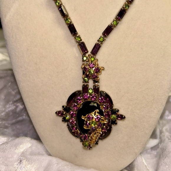 Juliana • Vintage • Necklace • Earrings • Gold Tone • Purple/ Green • Rhinestone - Picture 4 of 15